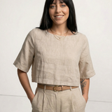 Bela - Boxy len crop top