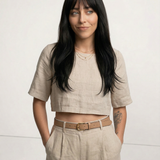 Bela - Boxy len crop top