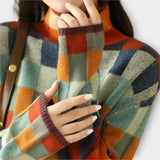 Eryka - Sweter z Wysokim Kołnierzem em Stylu Patchwork