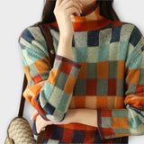 Eryka - Sweter z Wysokim Kołnierzem em Stylu Patchwork