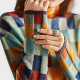Eryka - Sweter z Wysokim Kołnierzem em Stylu Patchwork