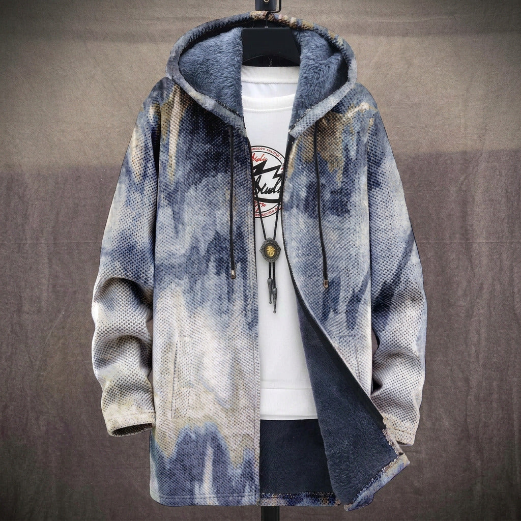 Irena kurtka damska z abstrakcją w stylu tie-dye w granacie, widok z przodu