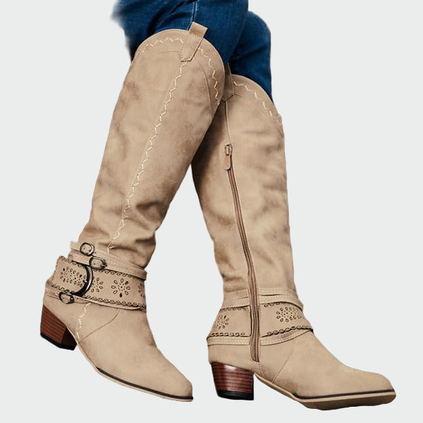 Rozalinda zamszowe kowbojki damskie, kolor: khaki