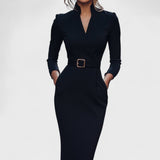Marianna - Elegancka Czarna Sukienka com paskiem