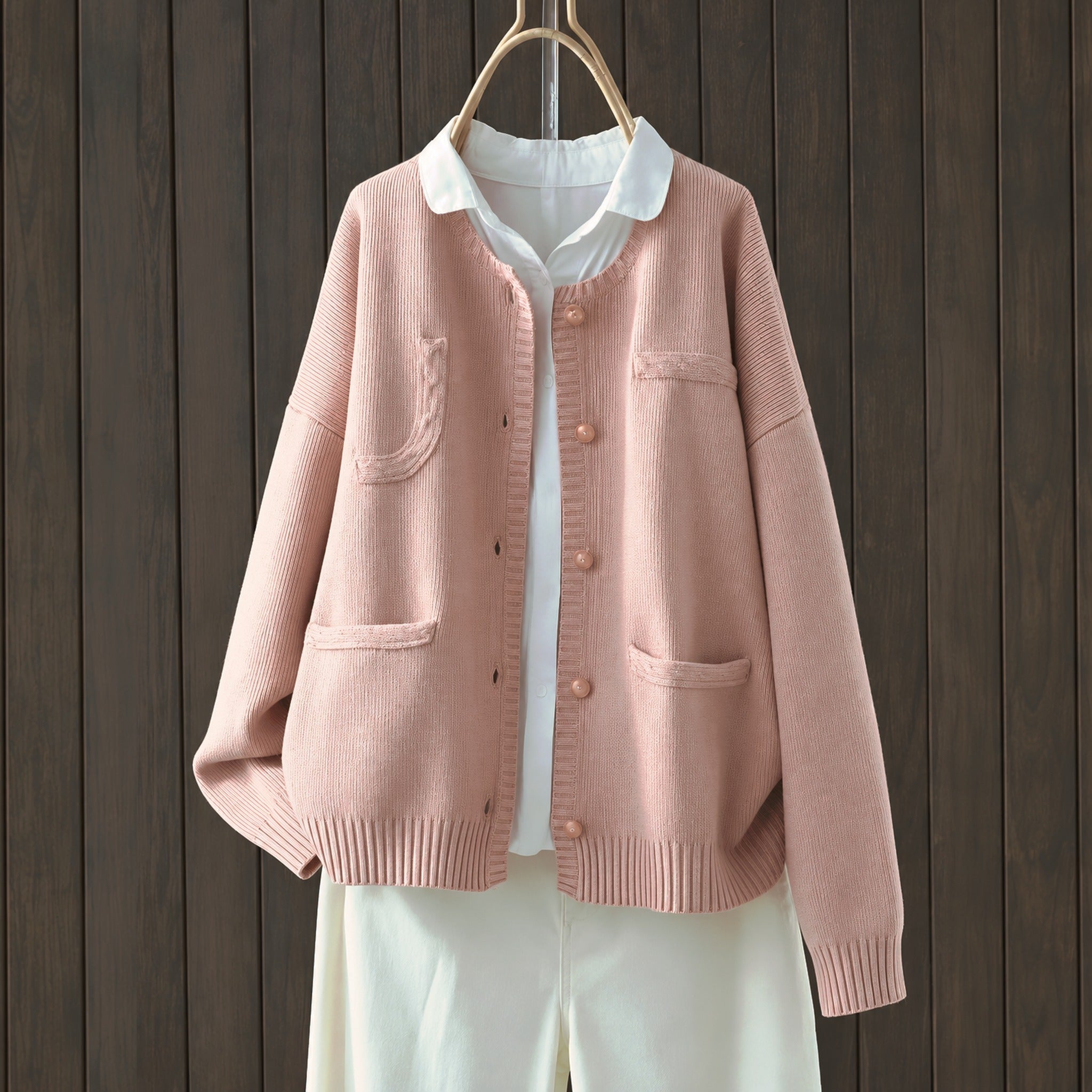 Matylda kardigan vintage z trzema kieszeniami, kolor: różowy, ujęcie 3