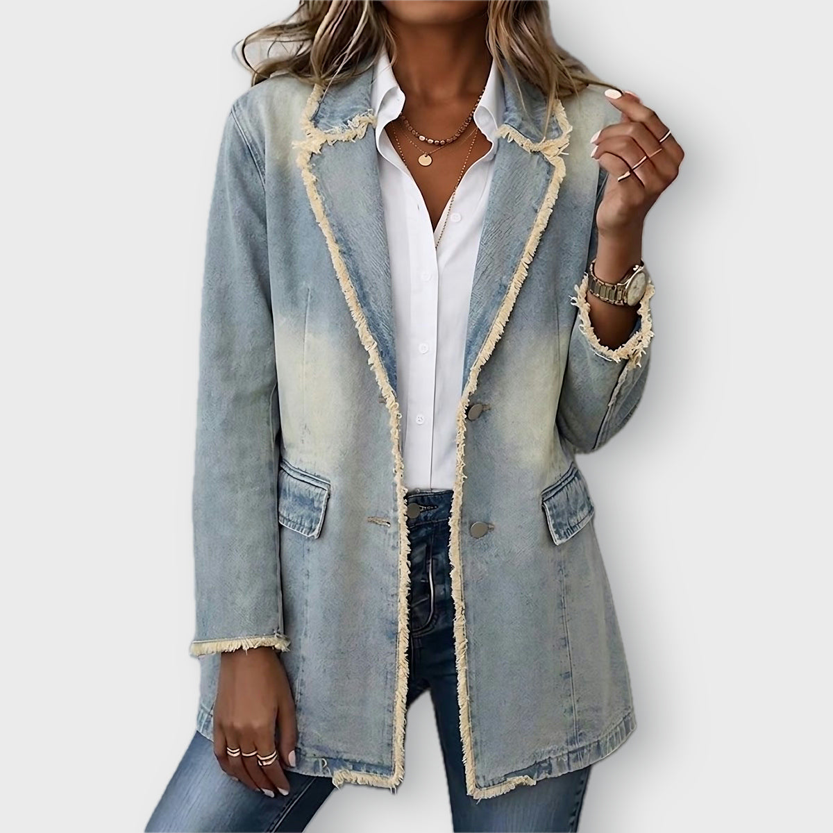 Julia żakiet damski oversize vintage, jasny dżins