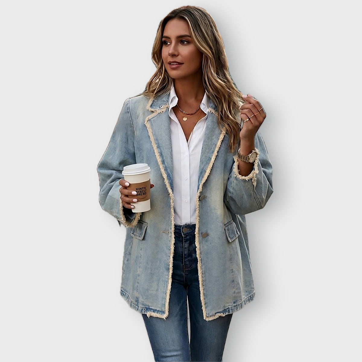 Julia żakiet damski oversize vintage, jasny dżins, ujęcie 2