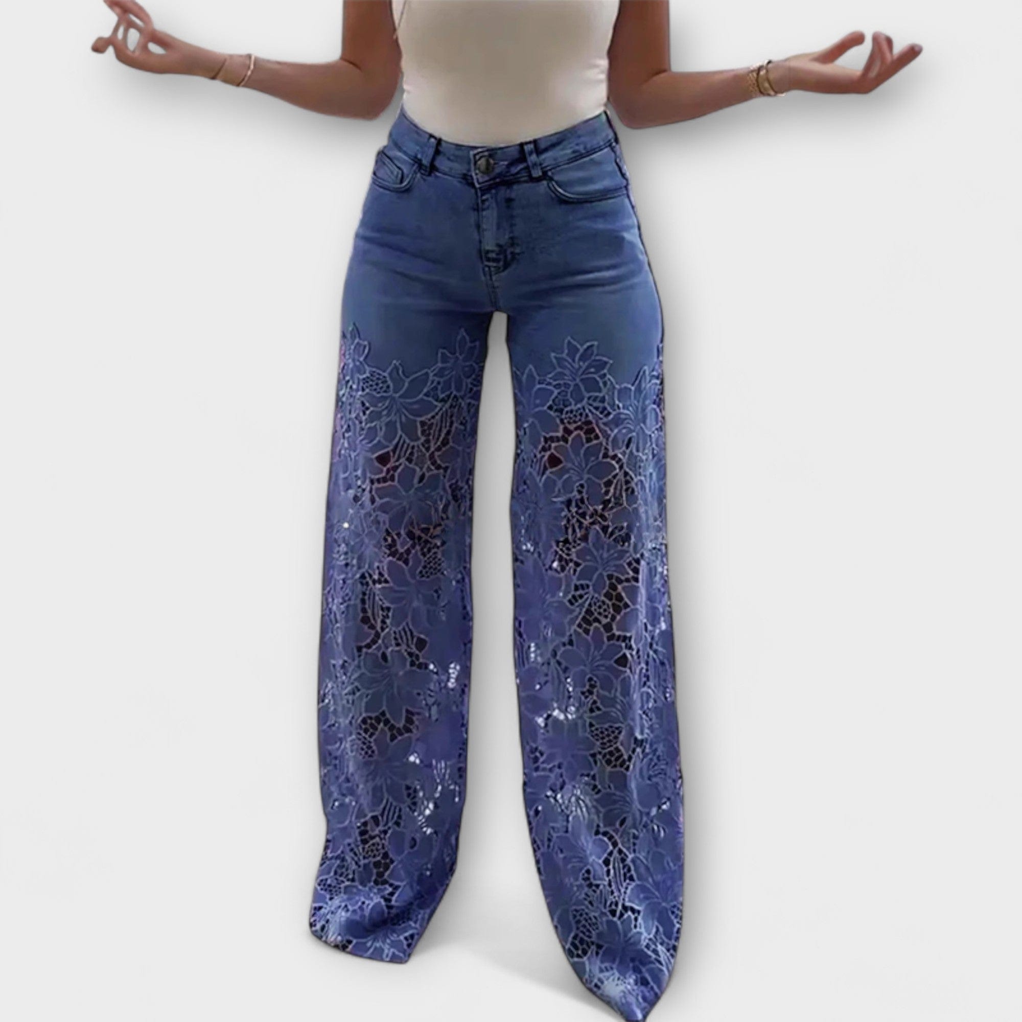 Koronka - Jeansy Trendy em Koronkowym Patchworku